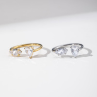 YF6662 Bague ouverte tendance en acier inoxydable plaqué or 18 carats, étanche, avec double goutte d'eau et zircon 5A pour femme