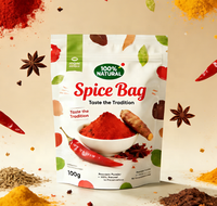 Sachets personnalisés laminés à fond plat pour épices piquantes, matériau d'emballage pour condiments, sacs scellés pour assaisonnements et épices