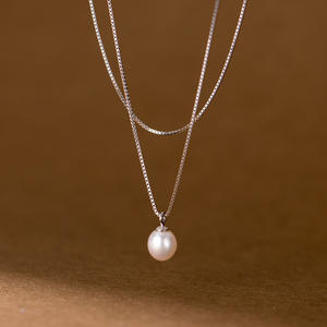 Collar de Plata S925 con Diamantes Brillantes, Elegante, Sencillo, Versátil, Cadena para Clavícula D8530, Collares de Perlas - Product Image 1