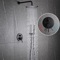 Ensemble de douche dissimulé salle de bain 5 réglages à main et mélangeur de pluie 10 "pommeau de douche mural système de robinet de douche noir mat