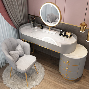 <span class=keywords><strong>Commode</strong></span> moderne pour chambre à coucher, table de maquillage simple avec miroir LED, meubles de coiffeuse, plateau en pierre - Product Image 4