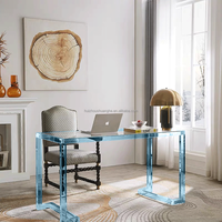 Bureau d'ordinateur en verre transparent moderne bleu rectangulaire bureau poste de travail table acrylique minimaliste pour usage commercial domestique