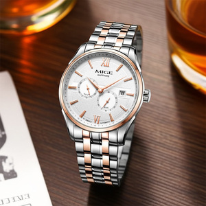 MIGE Men's Automatic Mechanical <b>Watch</b> Stainless Steel Round <b>Case</b> 38mm Sapphire Crystal Date Display Business Style - Product Image 3