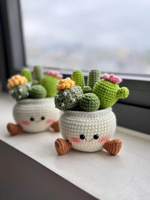 Pot de fleurs en crochet fait main, nouveau modèle, motif cactus souriant, avec carte positive, vente en gros