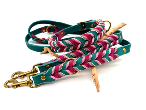 Ramah lingkungan berbagai warna tali kulit asli paracord dikepang anjing kulit slip tangan bebas kerah anjing dan tali menunjukkan memimpin - Product Image 4