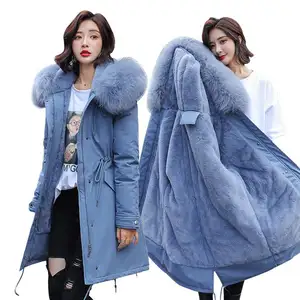 Wholesale women winter long coat with Fur inside warm trench jacket for 2021