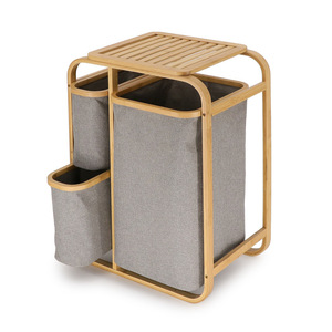 Bamboo <b>Laundry</b> Basket 45x63x79cm Three Layer <b>Storage</b> With Canvas Liners For Bathroom Closet <b>Organization</b> - Product Image 3