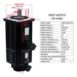 มอเตอร์ 1500 รอบต่อนาที 380 โวลต์ 180ST M27015 180ST แรงบิด 27 นิวตันเมตร 4.3 กิโลวัตต์ 380 โวลต์ พร้อมไดรฟ์ T3A - Product Image 4