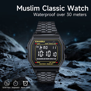 Montre numérique islamique Al Fajr étanche <span class=keywords><strong>de</strong></span> <span class=keywords><strong>bonne</strong></span> qualité avec affichage OLED, bracelet en acier IP67, alarme <span class=keywords><strong>et</strong></span> fonction Qibla pour la prière musulmane - Product Image 2