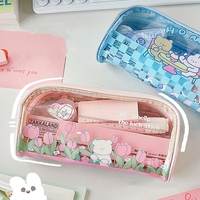 Boîte à crayons en PVC transparent pour enfants, étui à crayons scolaire en plastique transparent personnalisé et mignon