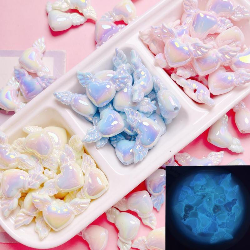 Painted Luminous Beads Angel Wings Heart