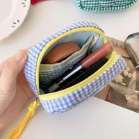 Sacs cosmétiques miniatures à carreaux personnalisés avec logo, sacs à fermeture éclair portables pour écouteurs, jolies bourses à monnaie, petits sacs à tampons à carreaux