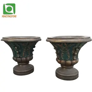 古代スタイルのブロンズ植木鉢彫刻金属花瓶