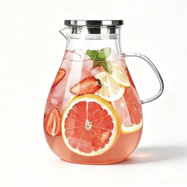 2500ml Borosilicate Glass Pitcher with Lid and Handle Beverage Carafe for Juice, Iced Tea