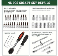 Kit d'outils de 46 pièces avec clé à cliquet en chrome vanadium, douilles de 1/4 pouce et tournevis à cliquet pour la réparation automobile