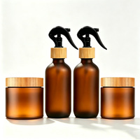 Ensemble de soins de la peau en PET incassable et léger avec couvercle en bois de noyer, flacon pulvérisateur à gâchette et pot compte-gouttes, vente en gros en vrac, différentes tailles, personnalisable