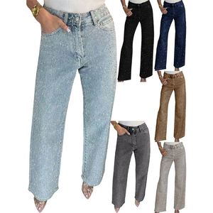 Fabricantes Mayoristas de Moda: Pantalones Vaqueros de Mujer de Pierna Ancha con Bolsillos y Cintura Alta en Azul Marino - Product Image 4