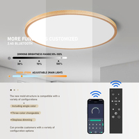 Plafonnier LED ultra-mince en bois grainé rond 5 CCT pour chambre et salon, luminaire suspendu