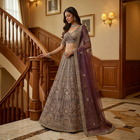 Lehenga Choli brodé violet avec dupatta, tenue de mariage indienne traditionnelle pour femmes, en soie, coupe classique, longueur au sol