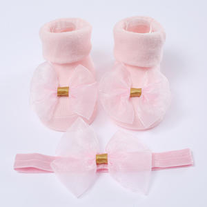 2023 नवजात शिशु हेयरबैंड + मोजे सेट बेबी रिबन बैंड धनुष हेडबैंड बेबी बुना हुआ कपास मोजे - Product Image 5