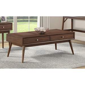 Mesa de centro de 1 pieza de estilo moderno Retro DB, 2 cajones, acabado marrón, muebles de madera de chapa de nogal duraderos para el hogar y la sala de estar - Product Image 5