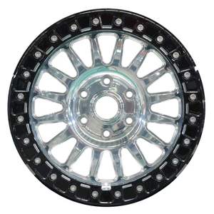 Llanta de aleación todoterreno para camioneta, de una pieza, con centro pulido, simulación de beadlock, anillo exterior negro brillante, PCD y ET personalizados - Product Image 1