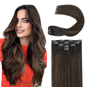 Extensiones de Cabello Remy Lanrui con Clip, Lisas Naturales, <span class=keywords><strong>Balayage</strong></span> Marrón <span class=keywords><strong>Castaño</strong></span> <span class=keywords><strong>Oscuro</strong></span>, Tejido Doble a Máquina Brasileño, Doble Trama - Product Image 1