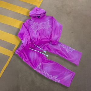 Set di felpe con cappuccio e pantaloni sportivi con strass e strass grafico personalizzato - Product Image 3