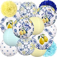 Lanternes en papier citron : Décorations de fête jaunes et bleues, style méditerranéen, à suspendre pour enterrement de vie de jeune fille, anniversaire, mariage