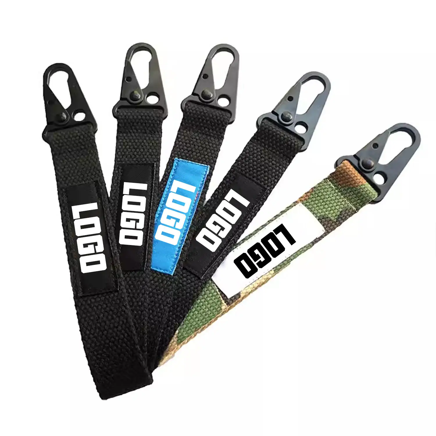 Tùy Chỉnh Dệt Thêu Logo Nylon Ngắn Dây Móc Khóa Carabiner Xe Máy Keyring Phụ Kiện Vải Móc Chìa Khóa