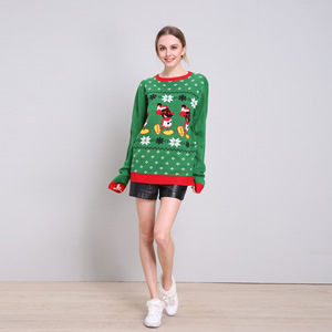 High Quality Green Autumn Jacquard Acrylic Ugly Christmas Sweater <strong>Womens</strong> Loose-Fit Snowflake <strong>Xmas</strong> Knit <strong>Top</strong> Pullover Factory - Product Image 2