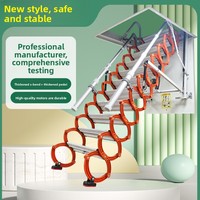 Échelle télescopique pliable facile à ranger en acier au carbone, capacité de charge 300 kg, hauteur extensible 12,5 pieds, pour grenier et maison, garantie 2 ans