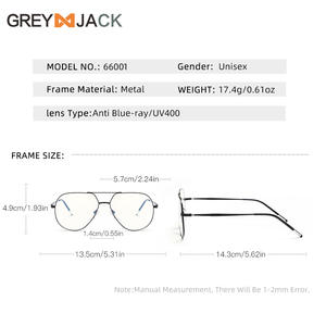 Nouvelle monture de lunettes artistique pilote, monture intégrale en métal, plastique et acier, protection anti-lumière bleue, unisexe, grande taille 66001OP - Product Image 4