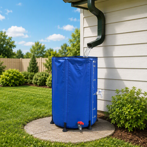 Réservoir d'eau de pluie pliable bleu avec couvercle, <span class=keywords><strong>robinet</strong></span> et valve de vidange inférieure pour la collecte d'eau de jardin - Product Image 1