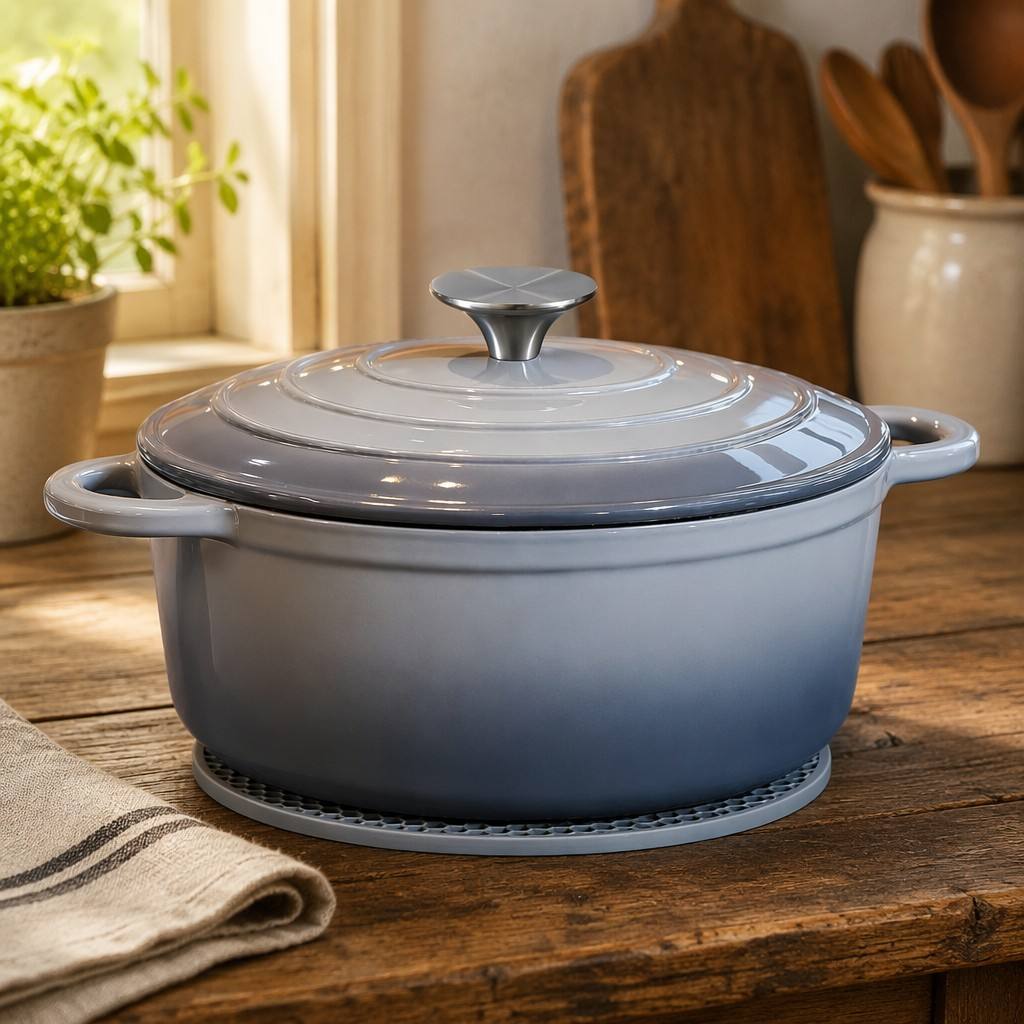 EliteChef Grey Enamel Cast Iron Dutch Oven – Non-Stick Stew Pot with Stainless Steel Knob - View 3
