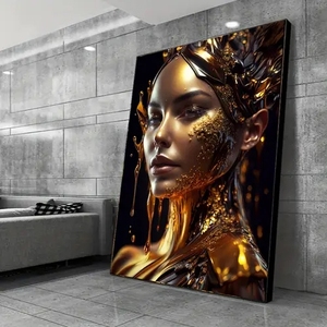 Abstract nero africano donna tela arte stampa moderna decorazione da parete grande elegante oro Splash pittura per soggiorno - Product Image 4