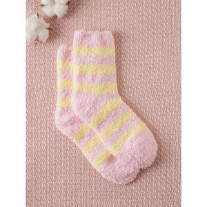 GGRN Chaussettes de sommeil rayées pour femmes Jacquard jaune Broderie de nœuds One Fit All Respirant Transparent Nylon Soie Hiver - Product Image 1