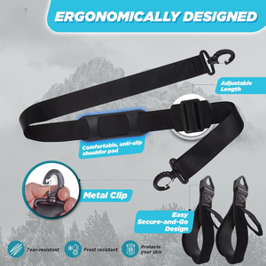 Correa para Esquís, Soporte para <span class=keywords><strong>Bastones</strong></span> de Esquí, Correas Ajustables para Transportar <span class=keywords><strong>Bastones</strong></span> de Esquí, Acolchadas, Antideslizantes, Bandolera para Hombro, Nailon Duradero, Ecológico - Product Image 5