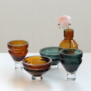 Bixuan contemporanea vaso di <span class=keywords><strong>vetro</strong></span> soffiato a mano <span class=keywords><strong>colorato</strong></span> geometrico ciotola di fiori con Base pesante per la decorazione domestica <span class=keywords><strong>centrotavola</strong></span> da tavolo - Product Image 2