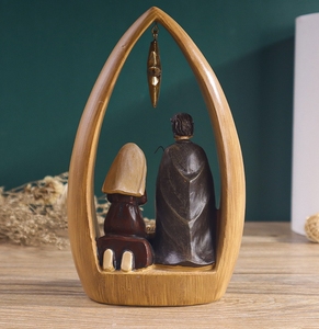 Crèche artisanale Art Déco gravée Sainte Famille - Figurines en résine Joseph/Marie/Jésus ignifuges pour décoration d'autel d'église - Product Image 6
