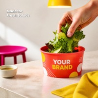 Papier alimentaire pour saladiers personnalisable en couleur et avec logo du client, assorti au couvercle.