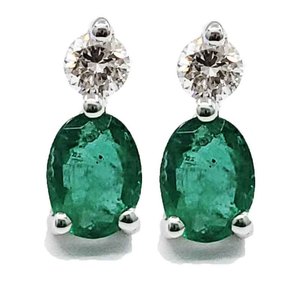 Hong Kong vente chaude nouveaux bijoux 18k or blanc massif véritable diamant bijoux ovale émeraude pierre gemme minuscules boucles d'oreilles pour les femmes - Product Image 1