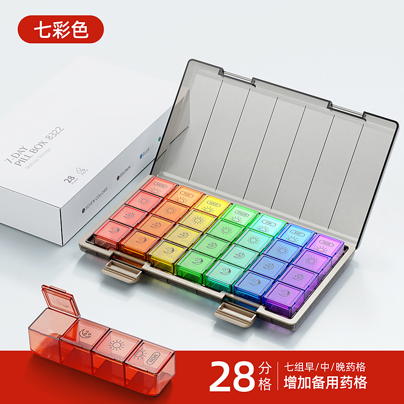 Portapillole a 7 colori con 28 scomparti - confezione in inglese