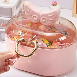 Caja de almacenamiento de accesorios para el cabello para niños, color rosa, con compartimentos para pinzas, diademas, bandas elásticas y joyas - Product Image 1