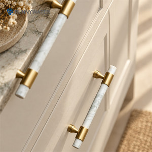HK0111 Luxury Natural Marble &amp; Brass Handles For Kitchen Dresser Cabinet-Green/White Pulls &amp; <strong>Knobs</strong> - Product Image 3