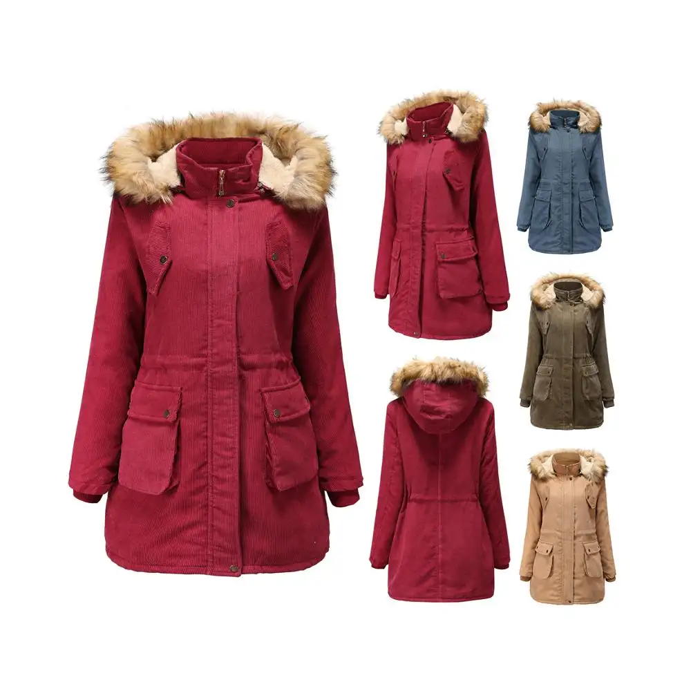 Simplee-long manteau en velours côtelé pour femme, coupe-vent, mode hiver