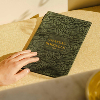 Couverture de menu en similicuir rétro luxueuse pour restaurant, motif de feuille personnalisé, logo gaufré ou doré, type pliable, dossier de menu pliable