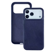 Étui en cuir véritable bleu nuit pour iPhone 17/16/15 Pro Max, découpes de précision, protection complète de l'appareil photo, anneau magnétique