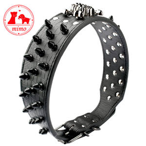 2 "ワイドスパイクスタッズ付きレザー犬の首輪弾丸リベットクールスカルペットアクセサリー大型犬用ピットブルボクサーS-XL - Product Image 4