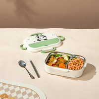 2 Grilles 850ml School Student Rectangulaire Metal Bento Food Container 304 Stainless Steel Isolé Lunch Box Cutlery Cute